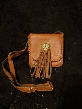 American Eagle Outfitters Tan Leather Fringe Crossbody Bag